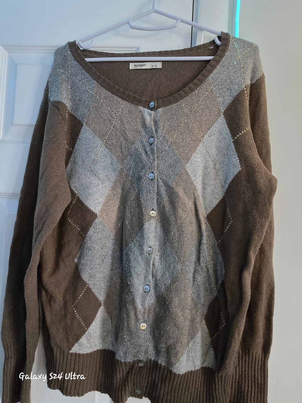 Old Navy Brown and Gray Argyle Button Cardigan